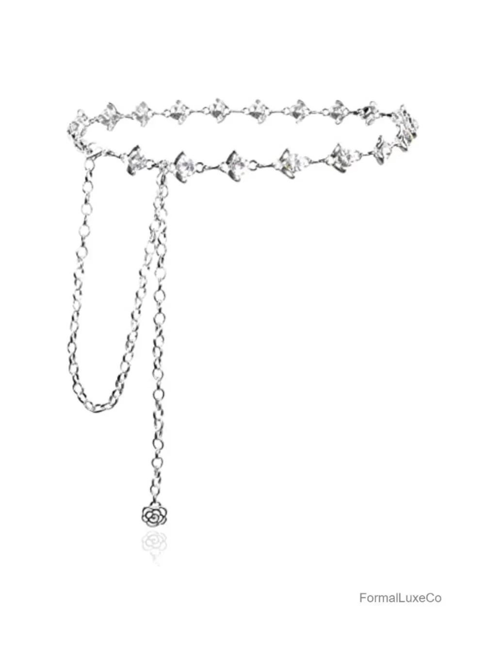 Women's Rhinestone Crystal Chain Belt, Adjustable Metal Waist Belt, Party